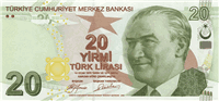 20 Turkish lira (передняя сторона)