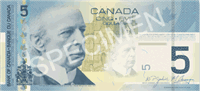 5 Canadian dollars (передняя сторона)