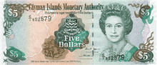 5 Cayman Islands dollars (передняя сторона)