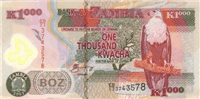 1000 Zambian kwacha (передняя сторона)